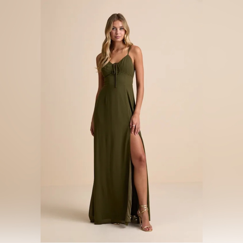 Lulu's Olive Green Sleeveless Tie-Front Maxi Dress NWT